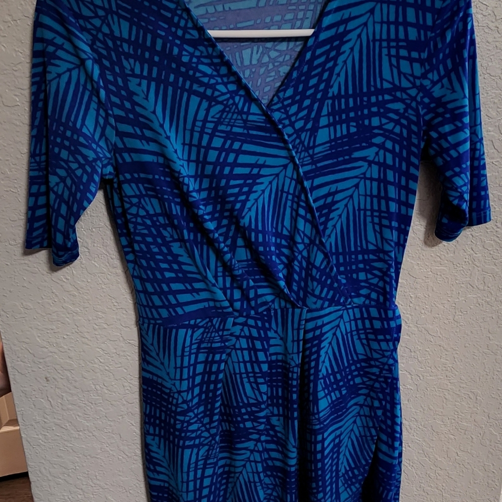 Blue printed 3/4 sleeve dress